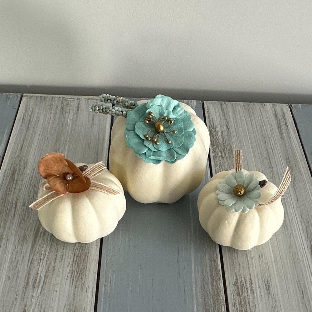 NWT Set of 3 Coastal Colors Fall Pumpkins in Hues of Blue & Sand Thanksgiving